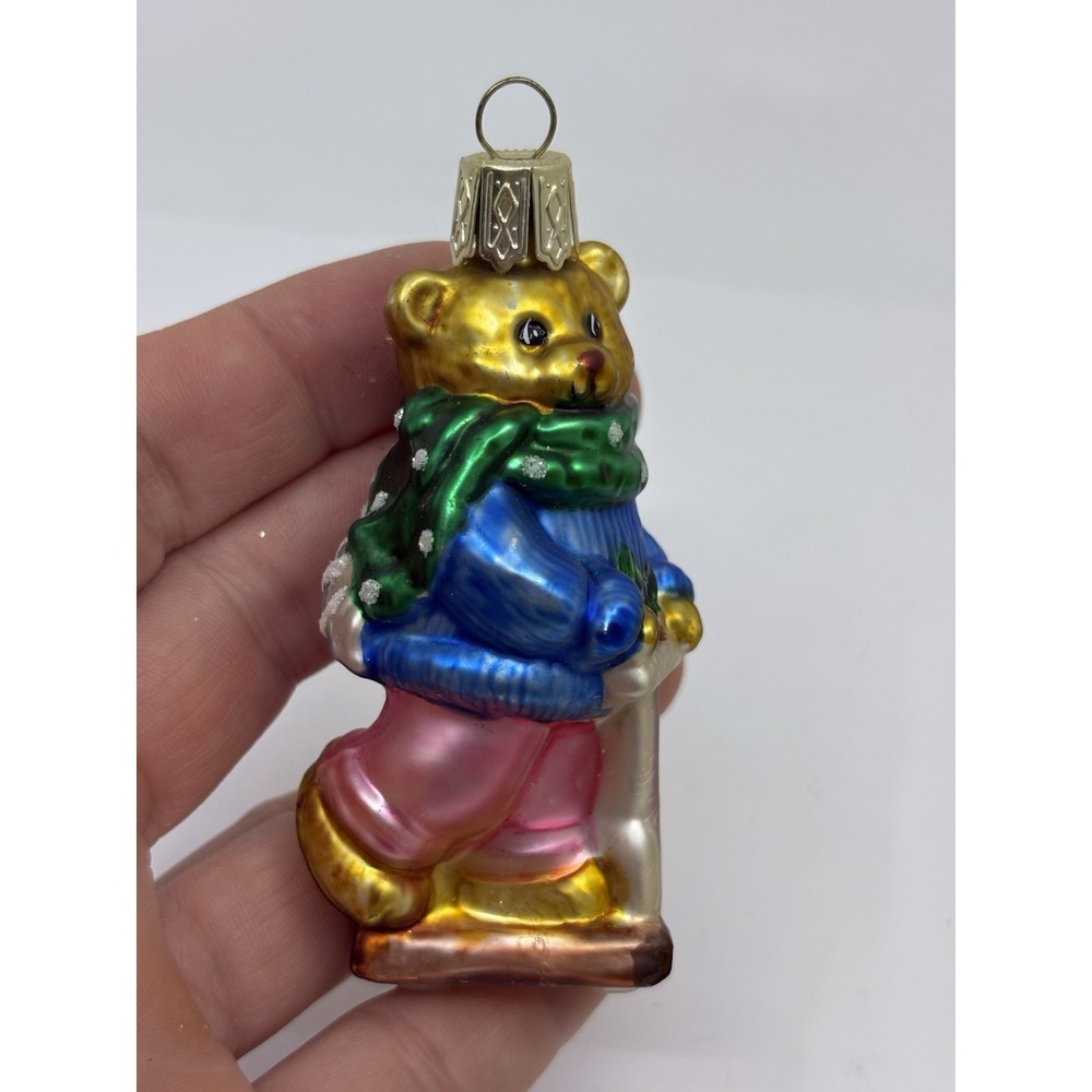 Vtg Mercury Glass Christmas Ornaments Bear Riding Scooter